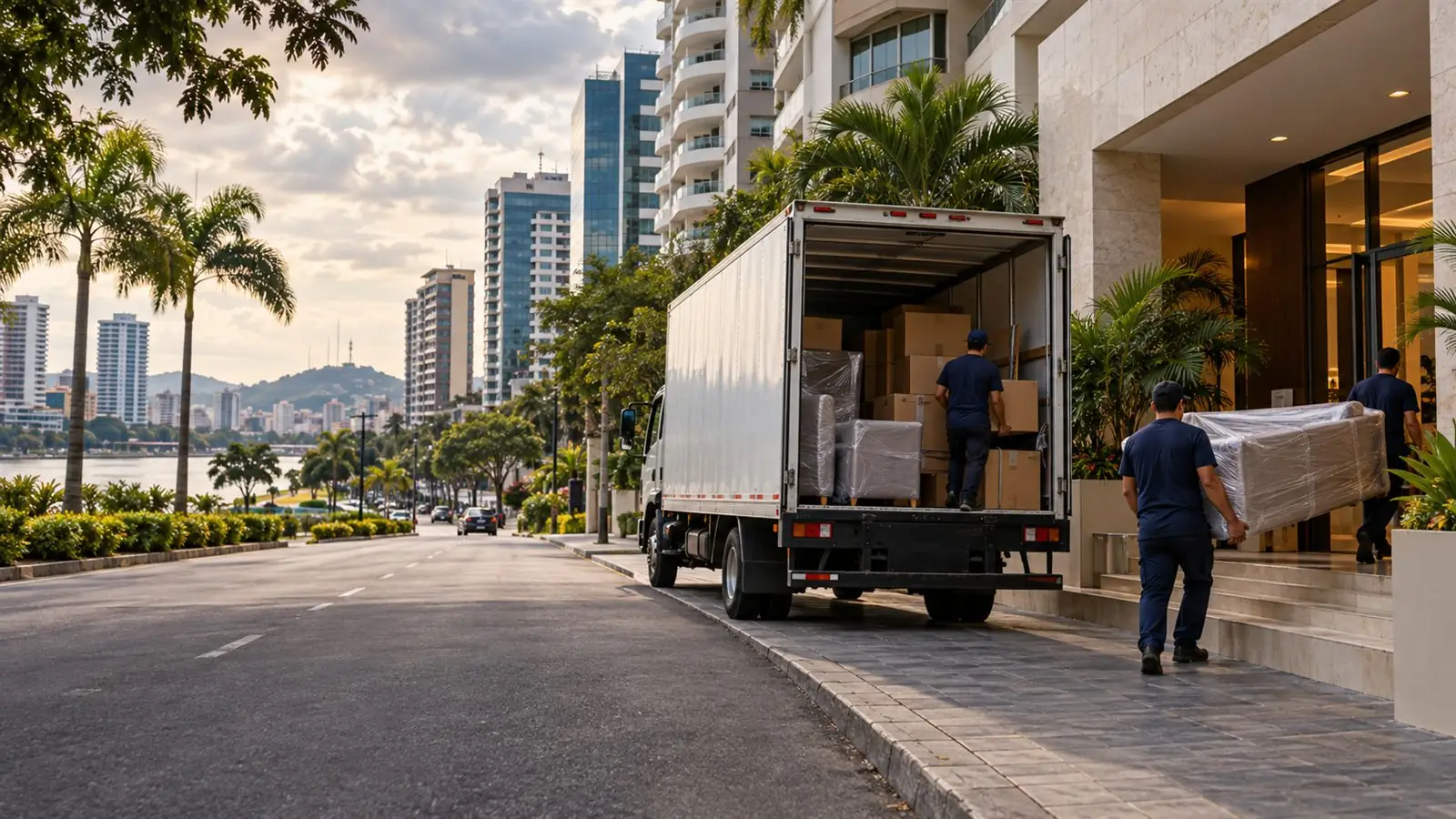 Imagen ilustrativa de una mudanza residencial en Kennedy: camión y equipo trasladando muebles y cajas